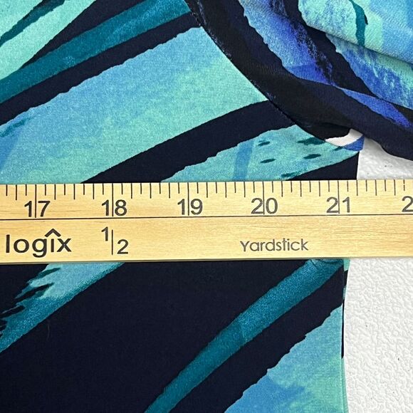 Clara Sun Woo Blouse Top Blue Floral Abstract Asymmetric Hem Tunic Art To Wear S - Picture 8 of 9